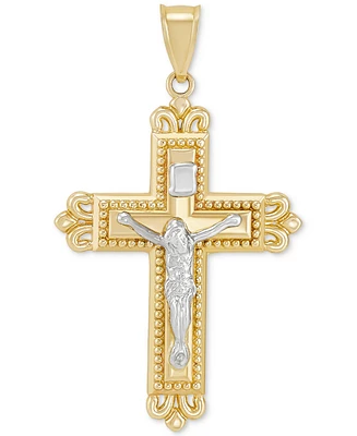 Ornate Beaded Crucifix Pendant in 14k Two-Tone Gold