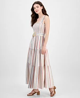 Anne Klein Women's Striped Smocked-Bodice Tiered Dress