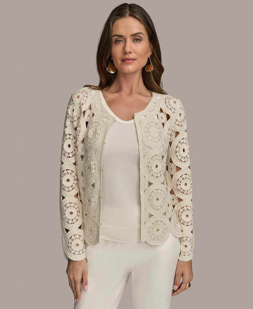 Donna Karan New York Women's Crochet Cotton Blend Cardigan