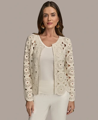 Donna Karan New York Women's Crochet Cotton Blend Cardigan