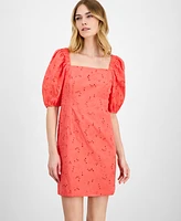 Anne Klein Women's Square-Neck Puff-Sleeve Eyelet Dress