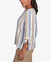 Alfred Dunner Women's Summer Solstice Spliced Stripe Button Shoulder Top