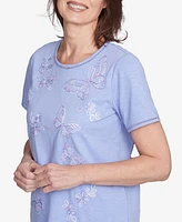 Alfred Dunner Women's Santa Fe Butterfly Embroidered Crew Neck T-Shirt