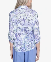 Alfred Dunner Women's Santa Fe Abstract Butterfly Button Front Top