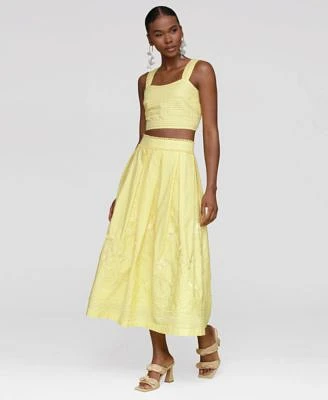 Avec Les Filles Womens Cotton Embroidered Square Neck Tank Top Midi Skirt