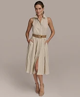 Donna Karan New York Women's Sequin Embellished Linen Belted Shirtdress