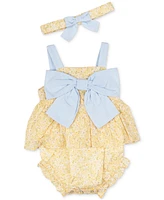 Rare Editions Baby Girls Daisy-Print Eyelet Romper & Headband, 2 Piece Set