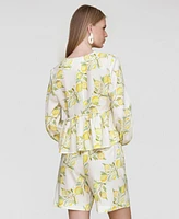 Avec Les Filles Women's Printed Tie-Front Balloon-Sleeve Blouse