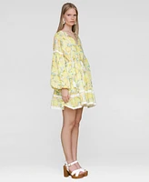 Avec Les Filles Women's Cotton Lemon-Print Split-Neck Prairie Mini Dress