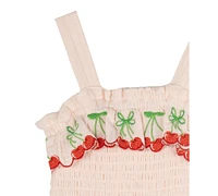 Rare Editions Baby Girls Cotton Cherry Embroidered Romper