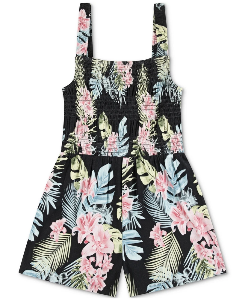 Hurley Big Girls Smocked-Bodice Floral-Print Romper