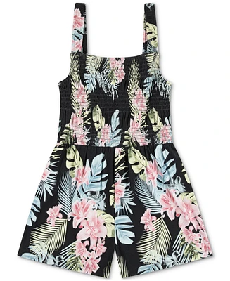 Hurley Big Girls Smocked-Bodice Floral-Print Romper