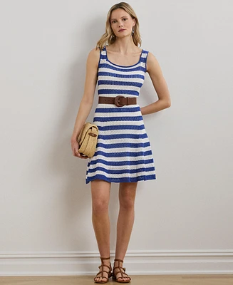 Lauren Ralph Women's Striped Pointelle-Knit Sweater Dress