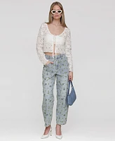 Avec Les Filles Women's Cotton Crochet Tie-Front Cardigan