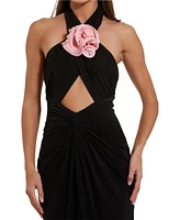 Mac Duggal Women's Jersey Crossover Halter Neck Gown With 3D Flower