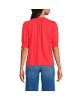 Lands' End Women's Button Pintuck Puff Sleeve Top