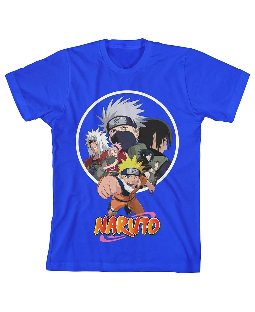 Naruto Boys Classic Group Character Art with Logo Youth Royal Blue Tee-xs