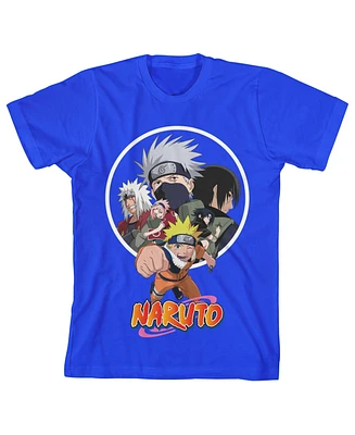 Naruto Boys Classic Group Character Art with Logo Youth Royal Blue Tee-xs