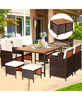 Gymax 9PCS Rattan Wicker Dining Set Patio Outdoor Furniture Set w/ Cushion