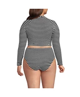 Lands' End Plus Crochet Long Sleeve Bikini Top and High Waisted Bottoms Swimsuit Set
