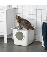 PawHut Cove Cat Litter Box, Kitty Litter Box with Scoop,