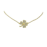 Bling Jewelry Cubic Zirconia Cz Four Leaf Clover Shamrock Flower Anklet Lucky Charm Link Ankle Bracelet Yellow Gold Plated .925 Sterling Silver