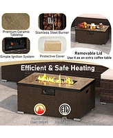 Gymax 4 Pcs Outdoor Furniture Set w/ 32'' Fire Pit Table & Propane Tank Cover