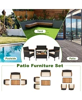 Gymax 8 Piece Outdoor Patio Rattan Furniture Set Rattan Conversation Set w/ Chairs & Loveseat