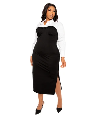 Buxom Couture Plus Size Contrast Shirt Dress