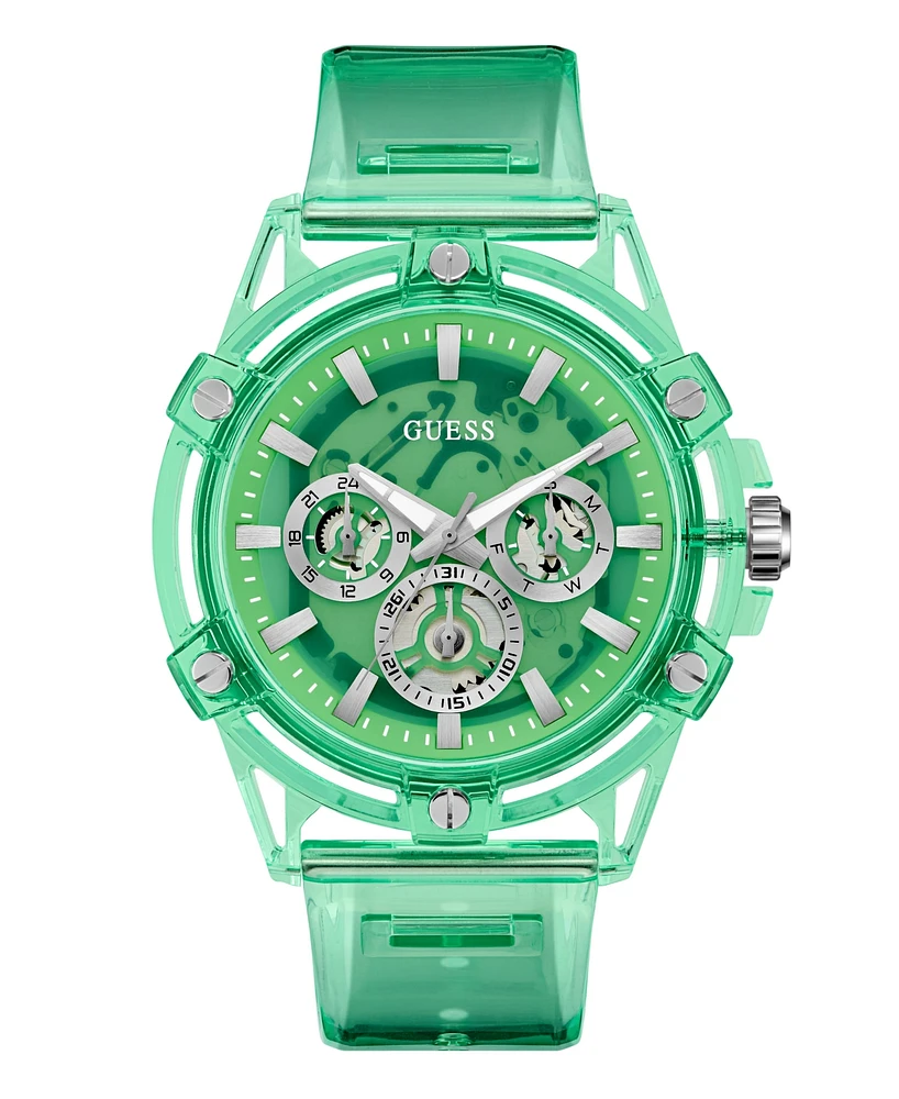 Guess Men's Multi-Function Green Rubber Watch, 48mm