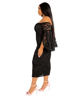 Buxom Couture Plus Off Shoulder Lace Midi Dress