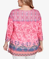 Ruby Rd. Plus Floral Ombre Border Sublimation Knit Top