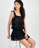 Now This Womens Cotton Eyelet Ruffled Tank Top Tiered Mini Skirt