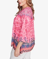 Ruby Rd. Plus Floral Ombre Border Sublimation Knit Top