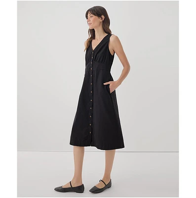 Pact Women's Organic Cotton Canopy Linen Blend Button-Front Dress
