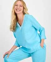 Charter Club Womens 100 Linen Embellished Top Pants Exclusively At Macys