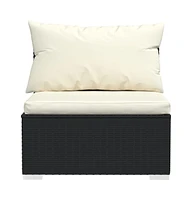 4 Seater Sofa with Cushions Black Poly Rattan