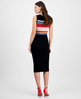 T Tahari Women's Ribbed Striped Bodycon Dress