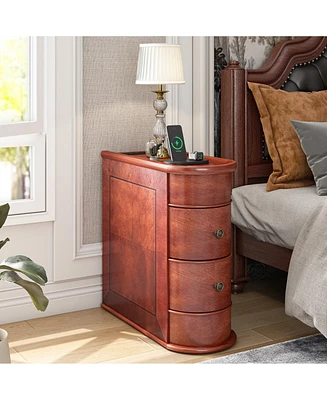 Solid Wood Nightstand with Integrated Charging Station