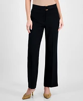 T Tahari Women's Solid-Color Twill Crepe Wide-Leg Pants