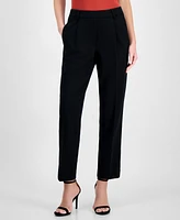 T Tahari Women's Solid-Color Twill Crepe Straight-Leg Pants