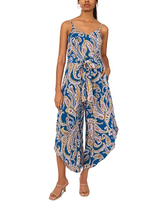 Msk Women's Tie-Waist Genie-Leg Paisley-Print Jumpsuit