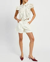 En Saison Women's Chloe Flutter-Sleeve Broderie Anglaise Top