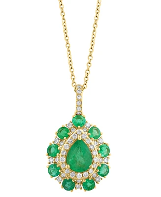 Effy Emerald (2 ct. t.w.) & Diamond (3/8 ct. t.w.) Pear Halo 18" Pendant Necklace in 14k Gold