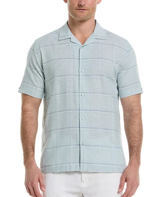 Cubavera Men's Classic-Fit Dobby Windowpane-Print Linen Blend Button-Down Camp Shirt