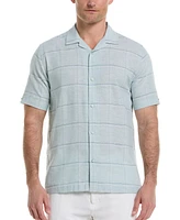 Cubavera Men's Classic-Fit Dobby Windowpane-Print Linen Blend Button-Down Camp Shirt