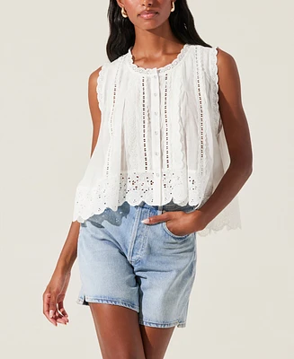 Astr the Label Women's Alisa Eyelet Cotton Sleeveless Top