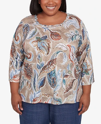 Alfred Dunner Plus Summer Solstice Twisted Crew Neck Paisley Top