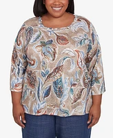 Alfred Dunner Plus Summer Solstice Twisted Crew Neck Paisley Top