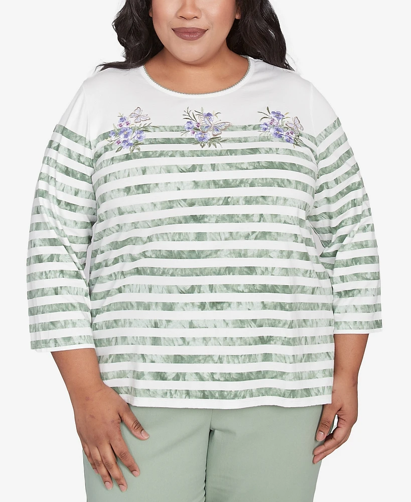 Alfred Dunner Plus Santa Fe Tie Dye Stripe Embroidered Top